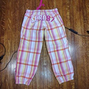 Y2K AERO Pink Plaid Spellout On Butt Capri Pajama Bottoms/T383